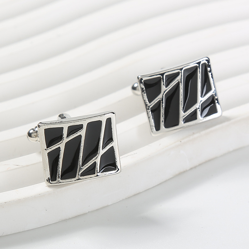 New spot square diagonal stripes enamel paint metal cufflinks men's French shirt cufflinks_voghion.com