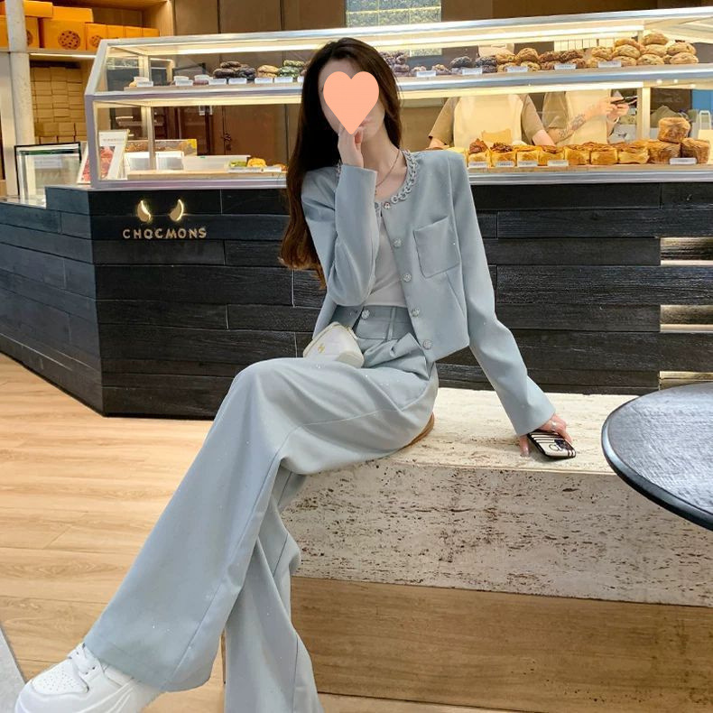 早秋穿搭一整套女装职业小香风减龄气质网红炸街阔腿裤两件套显瘦|undefined