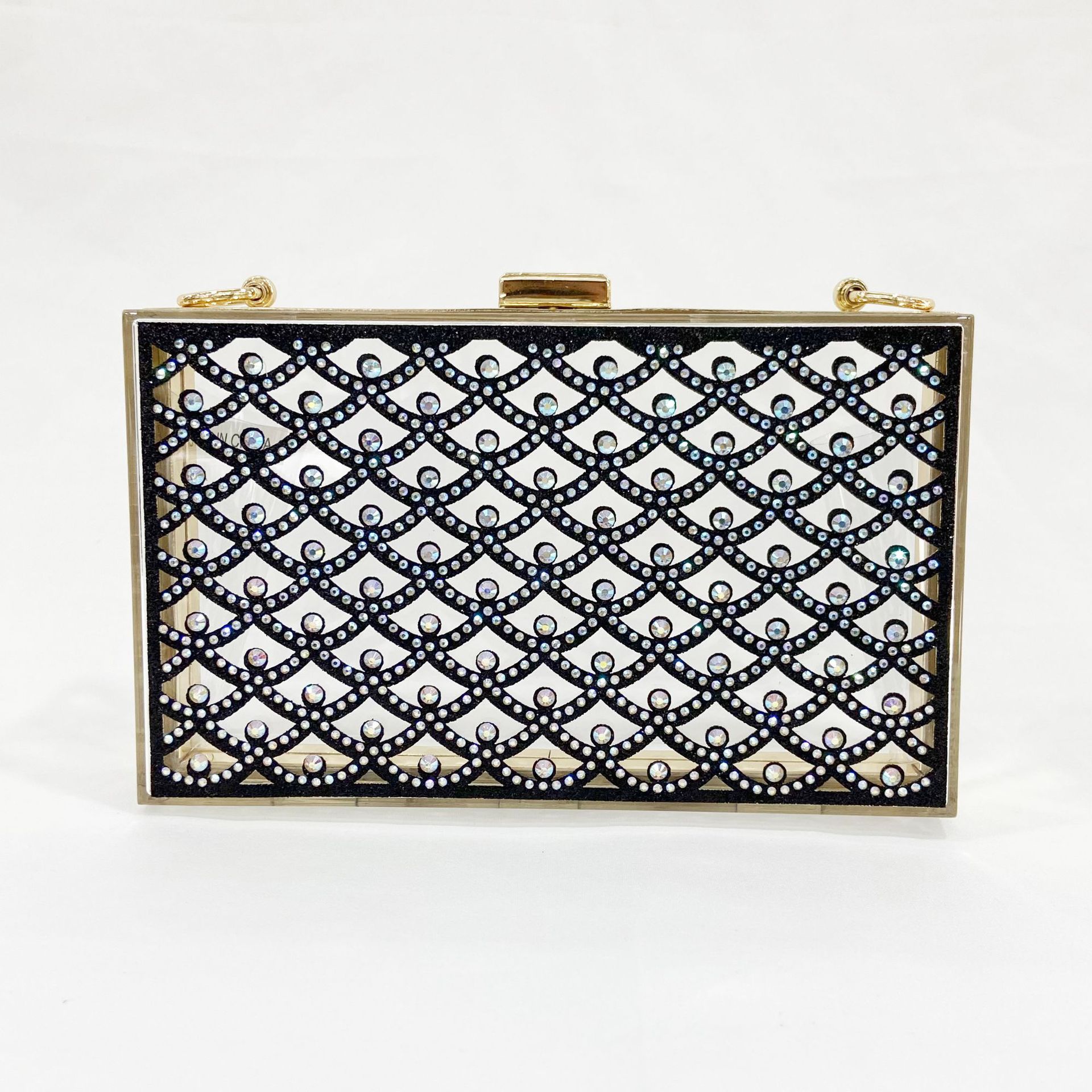 Le Noir Or Argent Arylique Plaid Strass Carré Sac De Soirée display picture 3