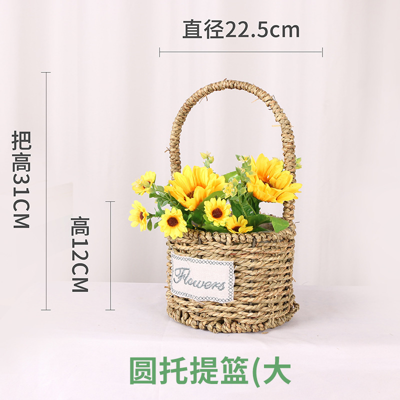 Cesta de Flores Tejida a Mano de Hierba Natural, Decorativa, para Arreglos Florales y Fiestas