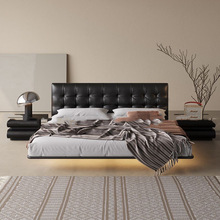 悬浮床意式极简真皮床黑色轻奢现代简约薄床头床齐边床软包床新款