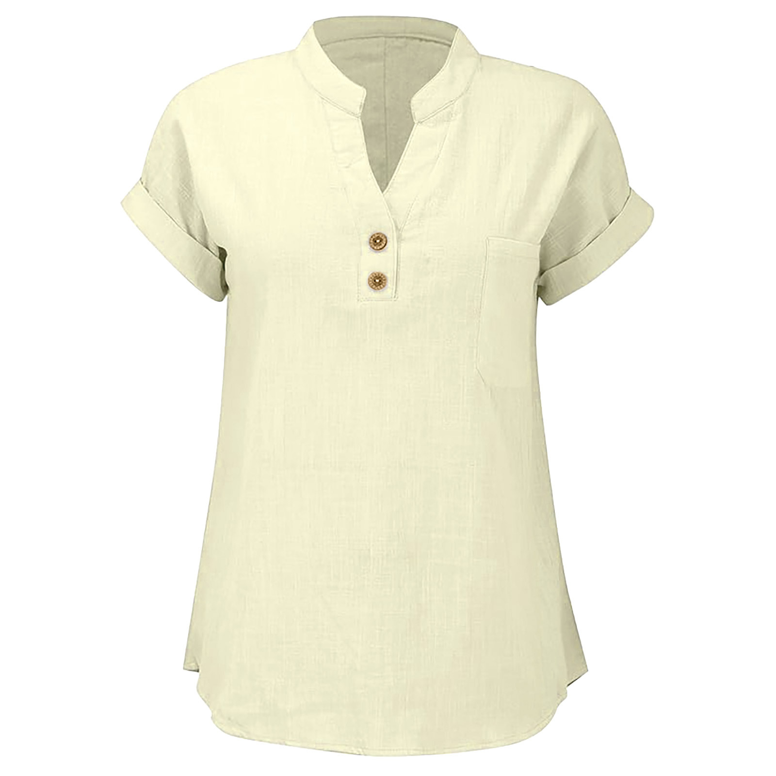 2025 European American Summer Solid Color Buttoned Short-sleeve Women's Shirt, Cotton-linen, Washed, Wrinkled,_ecoleips.com