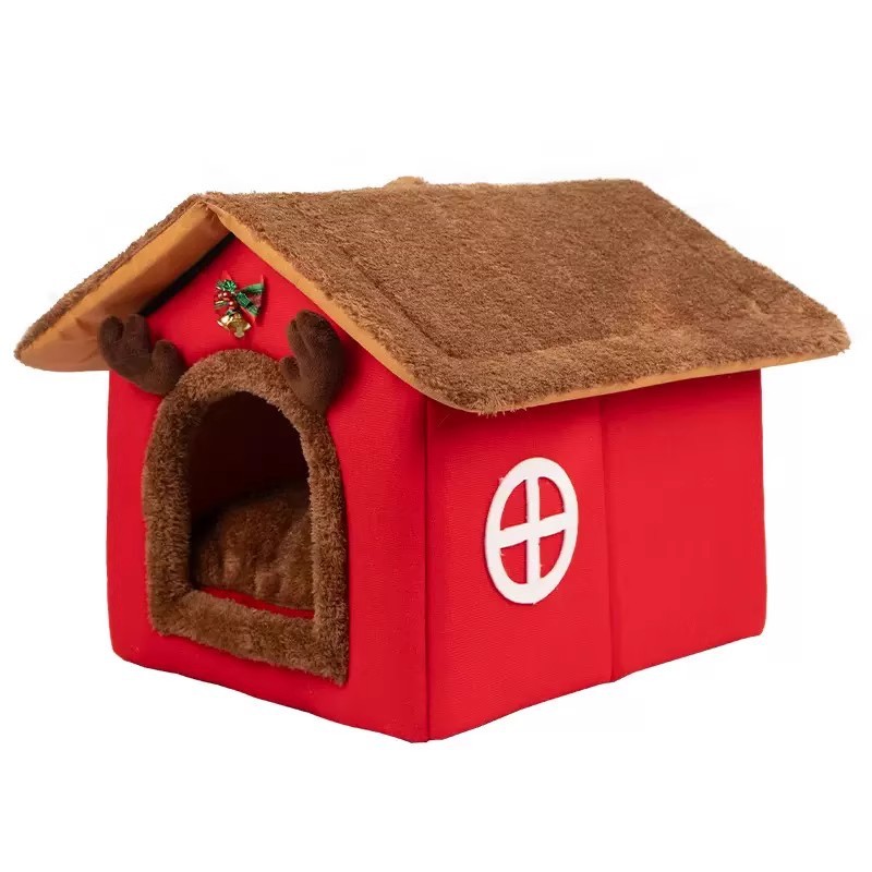 Paniers de Noël pour chats et chiens, amovibles et lavables, semi-fermés et chauds pour chats - Accessoires pour animaux de compagnie pour le Nouvel An_voghion.com