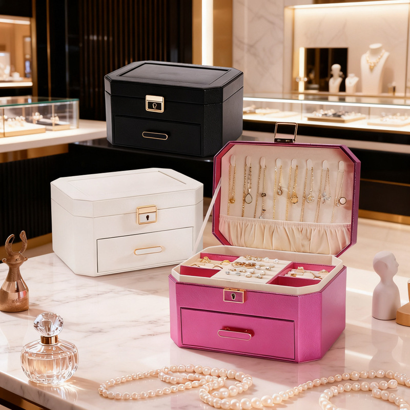 European-Style Jewelry Storage Box, Double-Layered with Lock, Necklace, Earrings, Watch, Ring Storage, Jewelry Box, Dropshipping