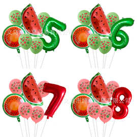 批发夏日西瓜主题派对数字气球套装夏威夷主题生日聚会派对装饰品