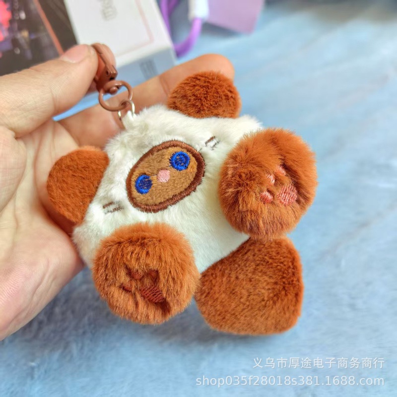 新款卡通长尾巴猫毛绒公仔钥匙扣玩偶包包挂件领结帕恰狗书包挂饰|undefined