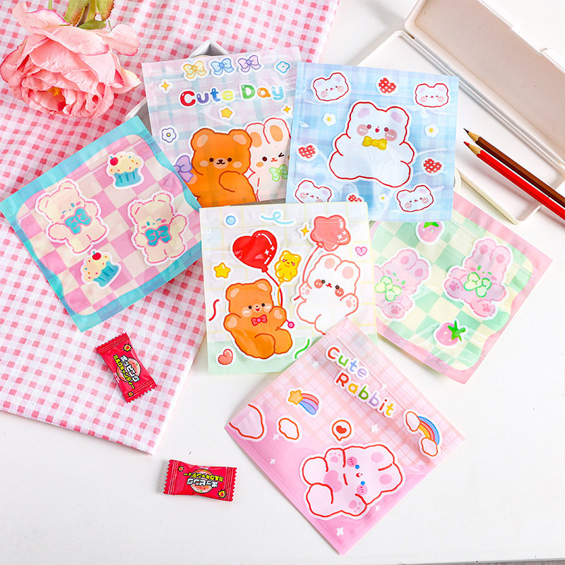 韩国可爱零食自封卡通袋少女心小熊饼干糖果小号口罩收纳包装袋