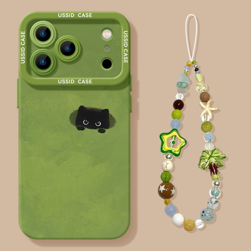 Spring Cat Phone Case Suitable for iPhone 18 Pro Max with Lanyard, Silicone for iPhone 17, Green for iPhone 16, iPhone 15, and iPhone 14 Case