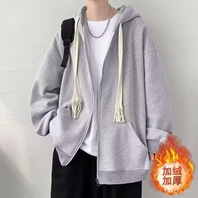 Abrigo de suéter con capucha para hombre Otoño e Invierno Nuevo estilo de Hong Kong suelta casual ropa superior de moda todo a juego de color sólido cardigan top