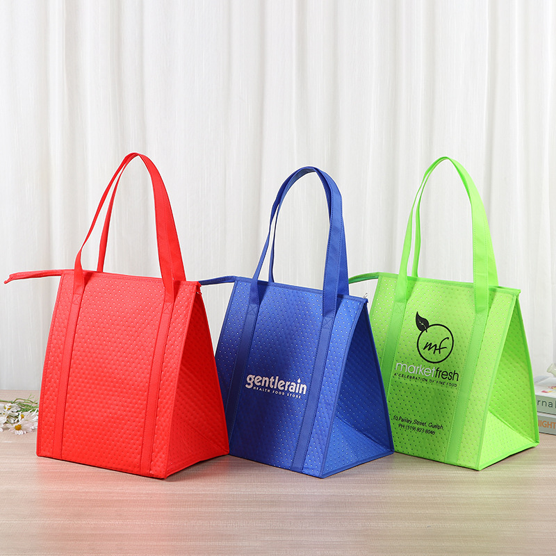 Bolsa de aislamiento de tela no tejida publicidad promoción bebida caliente postre bolsa de aislamiento de comida rápida bolsa de aislamiento de papel de aluminio con cremallera gruesa bolsa de aislamiento al por mayor