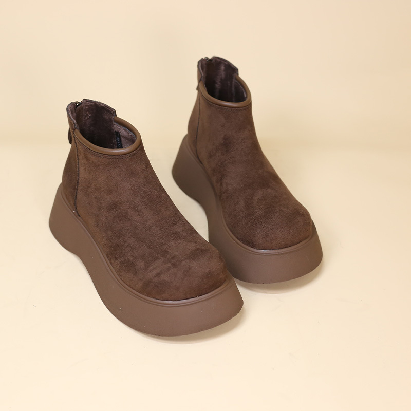 Women's Short Boots 2025 Winter New Style Fleece-Lined Short Platform Thick-Soled Casual Martin Snow Boots Dropshipping