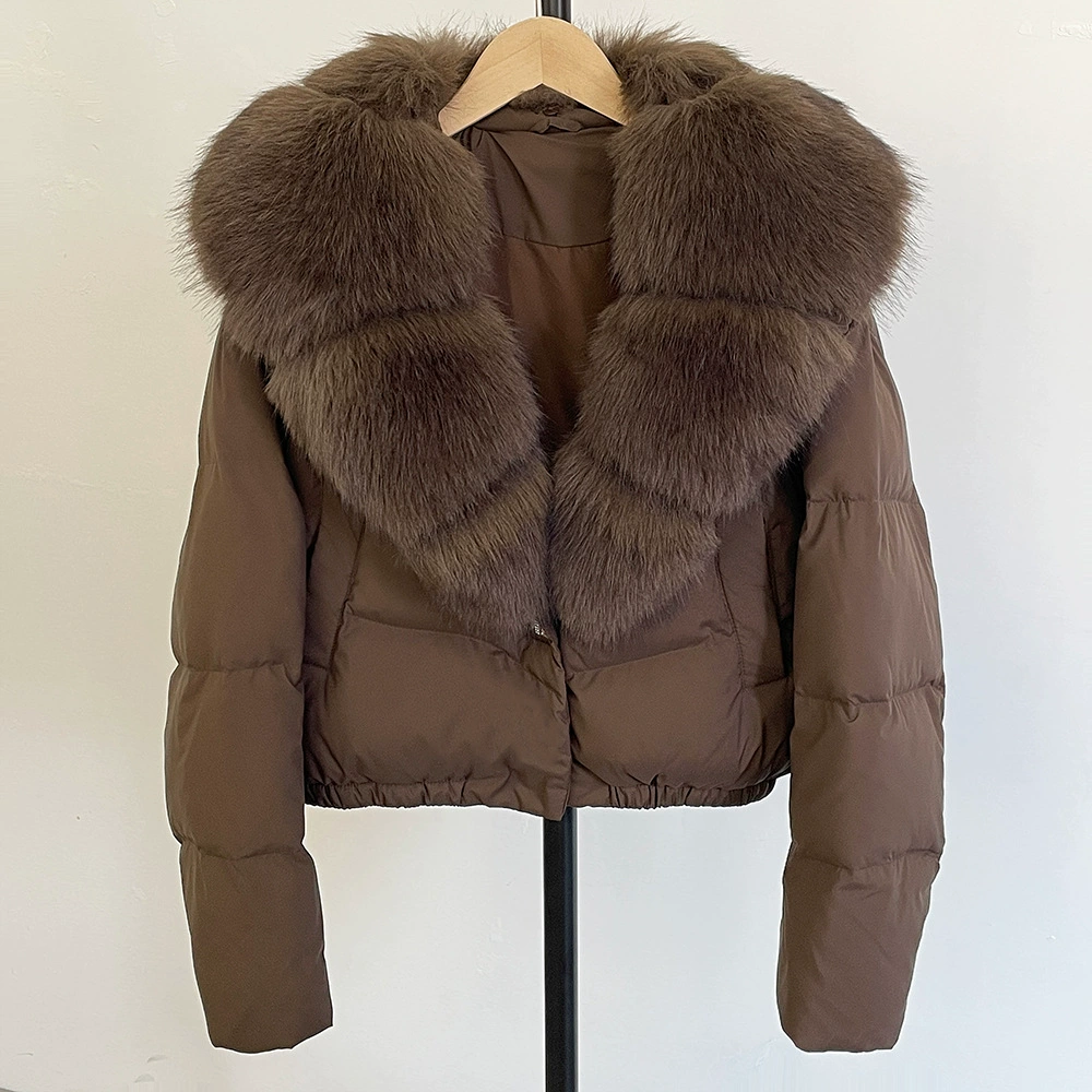 Пуховик Velvet Duck-Down зимний, короткий пуховик с крупным Faux-Fur воротником, размеры S–M