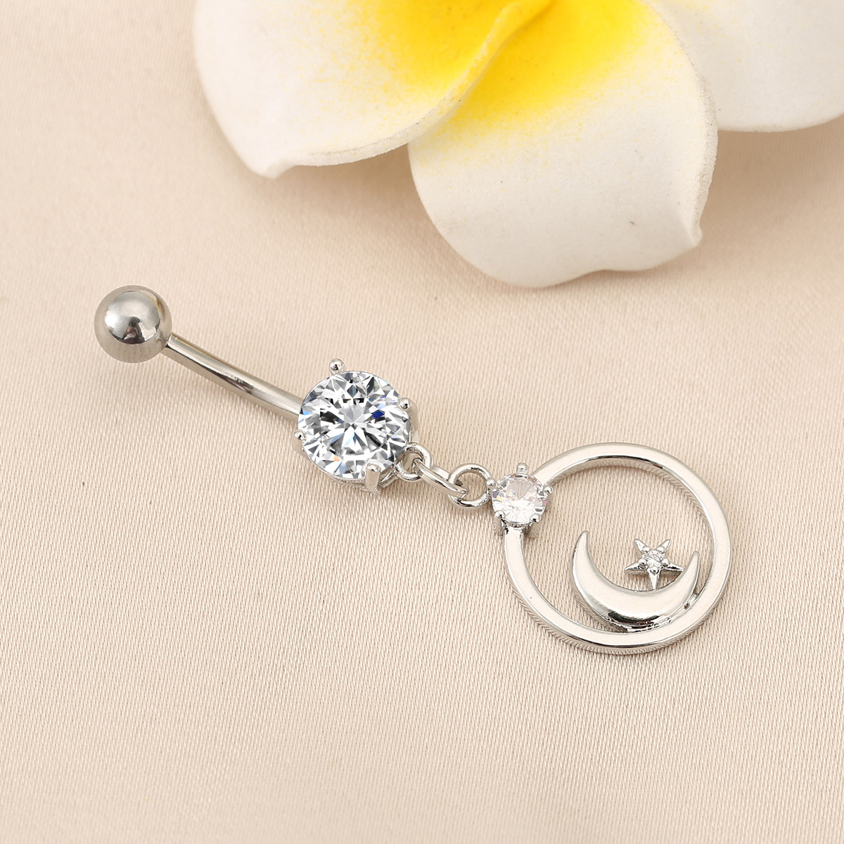 Piercing ombelico stella e luna con zircone gioiello elegante_voghion.com