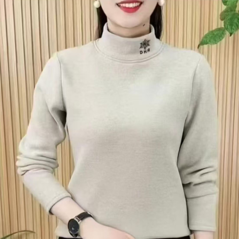 【优质面料】时尚精品女装2025冬季新款半高领刺绣保暖百搭打底衫
