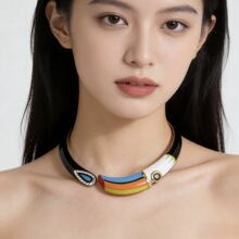 复古穿搭蛇形珐琅项圈 撞色开口颈圈 小众设计感锁骨链