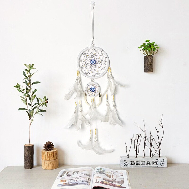New Double-Ring Ivory White Dream Catcher Devil's Eye Dream Catcher Pendant Room Decoration Dream Catcher Hanging Ornament