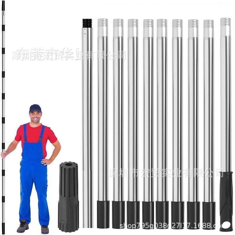 Stainless Steel Telescopic Pole 10 Sections Adjustable Rod Paint Roller Brush Extension Pole for Ceiling Window Cleaning Rod