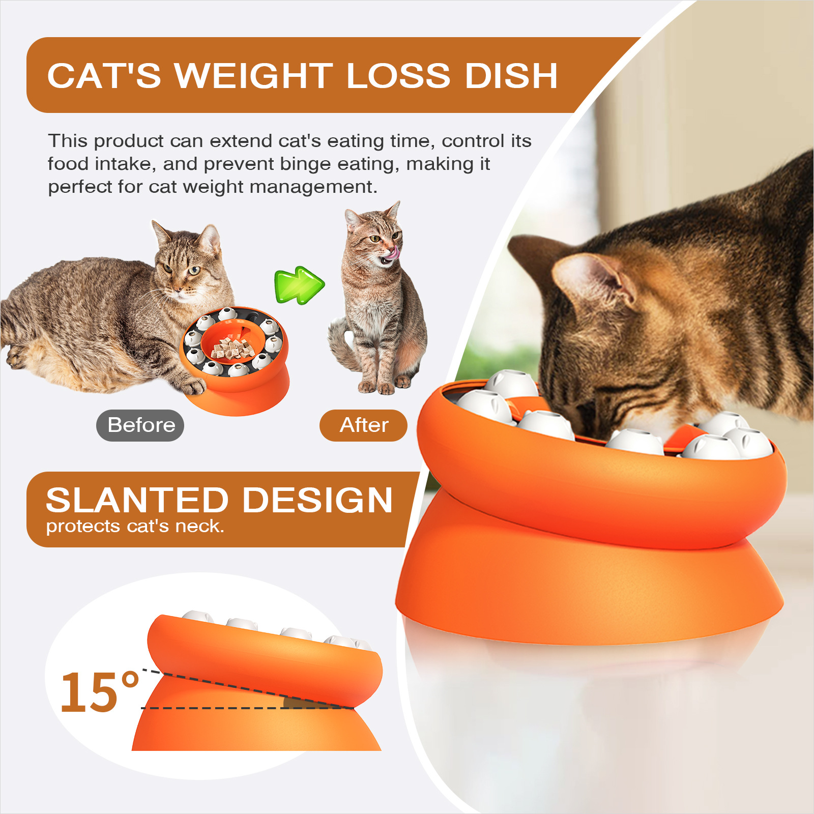 Weight Loss Cat Bowl with Puzzle Feeder & Slow Feeding Function