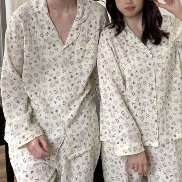 Korean Ins Women's Spring New Arrivals Korean Designer Printed Double-Layer Cotton Gauze Loungewear Pajama Set Wholesale
