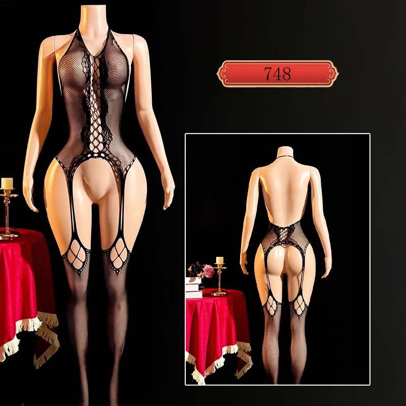 Fábrica de ropa interior de mariposa transfronteriza Temu europea y americana sexy cuello colgante uniformes de malla seducción amor 748
