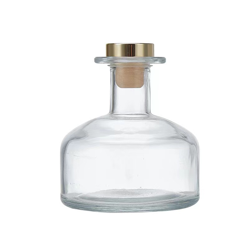Botella de aromaterapia semicircular de cuello largo y gran capacidad, botella de cristal blanco grueso, botella vacía transparente para difusor de varillas sin llama de estilo europeo, clara y transparente.