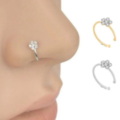 Factory Direct Sale Human Piercing Accessories Plum Blossom Vacuum Electroplating Non-Fading Nose Ring Nose Pin Punk Style Batch