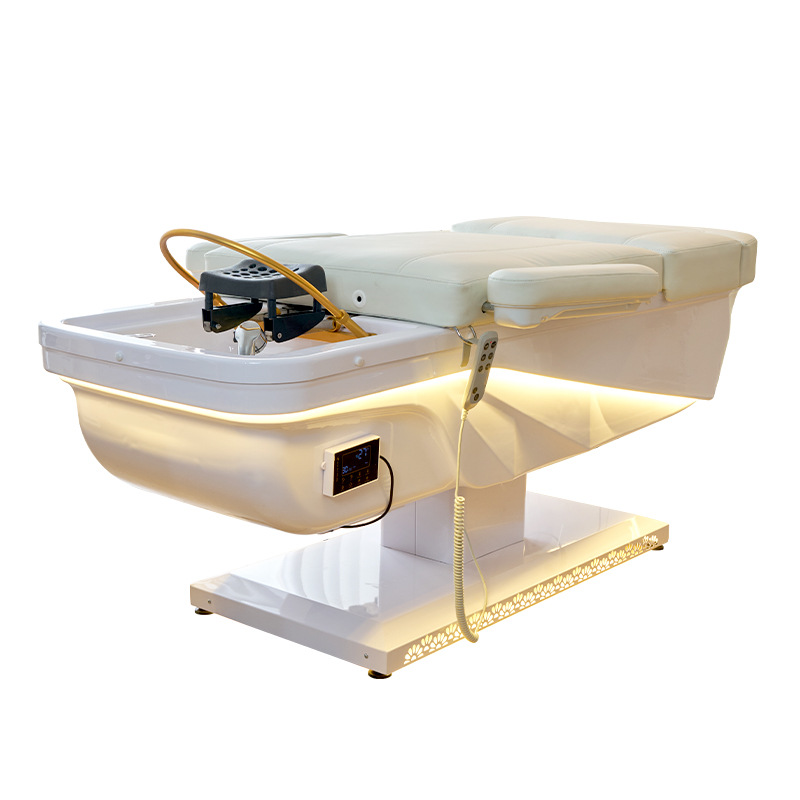 Nuevo elevador eléctrico lavabo cama de tratamiento de cabeza con terapia de pedos temperatura constante circulación de agua calentador de agua proyecto de fumigación cama de huéspedes