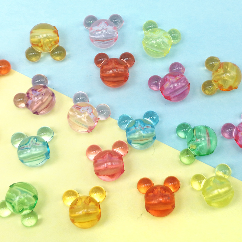 10mm transparent colored mixed cartoon Mickey Mouse head plastic beads for children's accessories and decoration beads