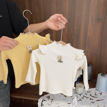 1-6岁女宝宝高级质感细坑条T恤女婴儿秋装新款女童弹力显瘦打底衫