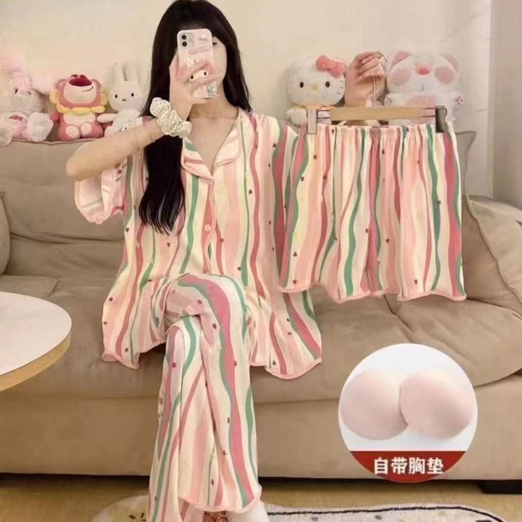 B228-스트라이프 레인보우 [가슴 패드 포함 3종 세트]