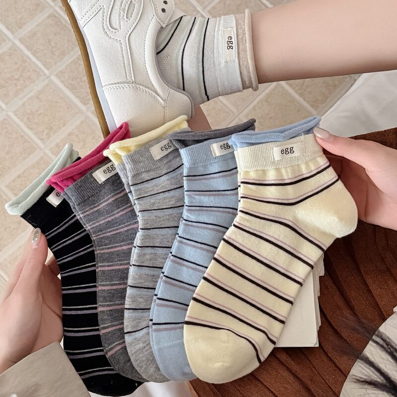 Women's Short Socks 2026 New Popular Spring and Summer Striped Japanese Style Thin Summer Versatile Short Socks
