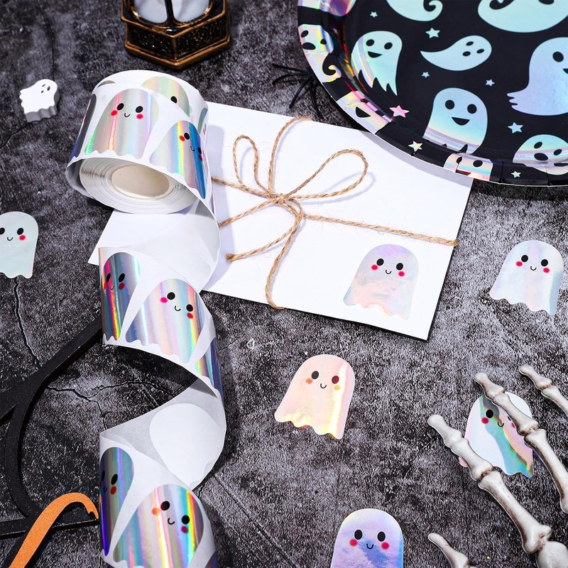 Amazon 外国貿易ハロウィンゴーストステッカーロールレーザーかわいいゴーストホログラフィック防水自己粘着ステッカー装飾ステッカー|undefined
