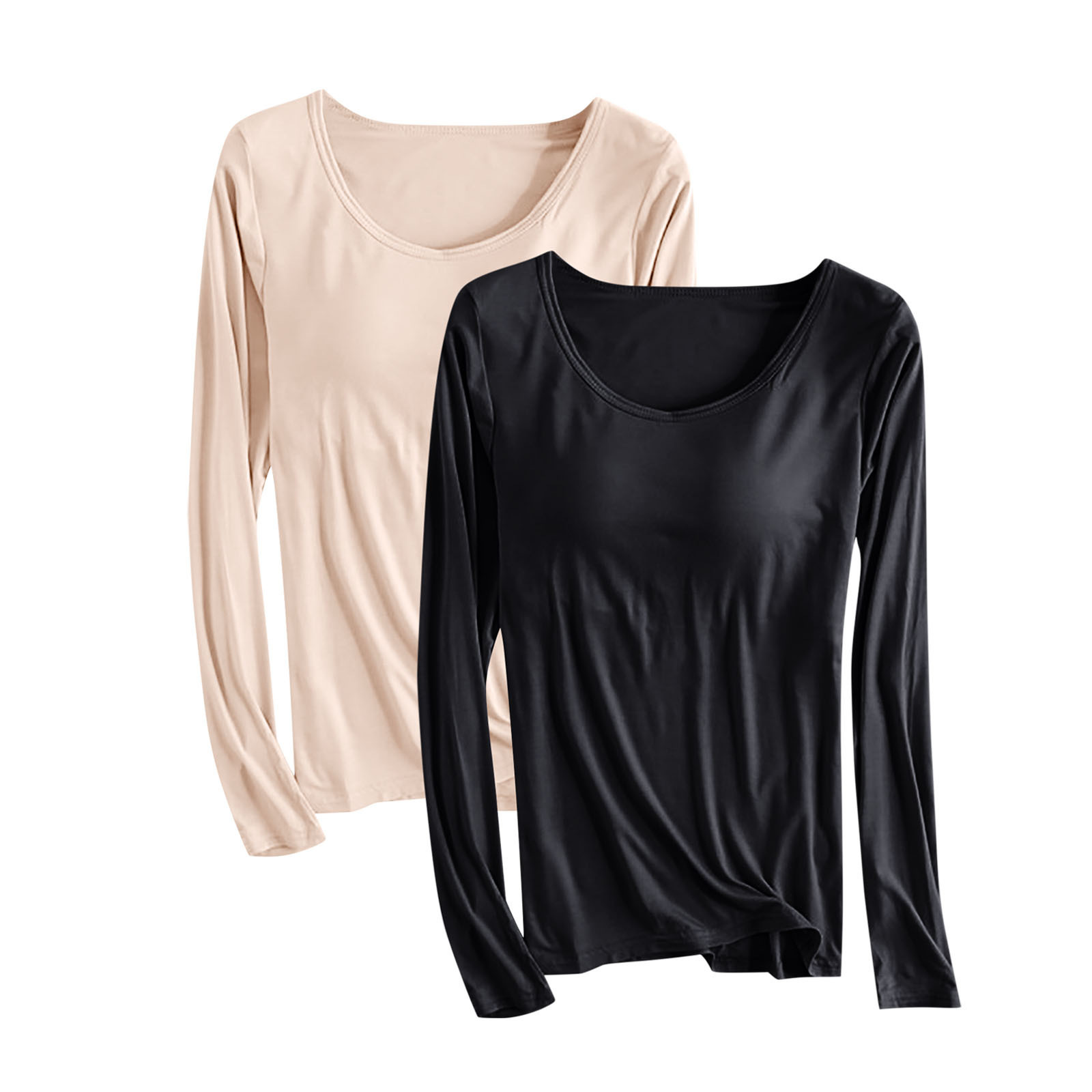 Autumn and Winter Women's Modal with Chest Pad Cup One-piece Long-sleeved T-shirt Two-piece Casual plus size Home Clothes