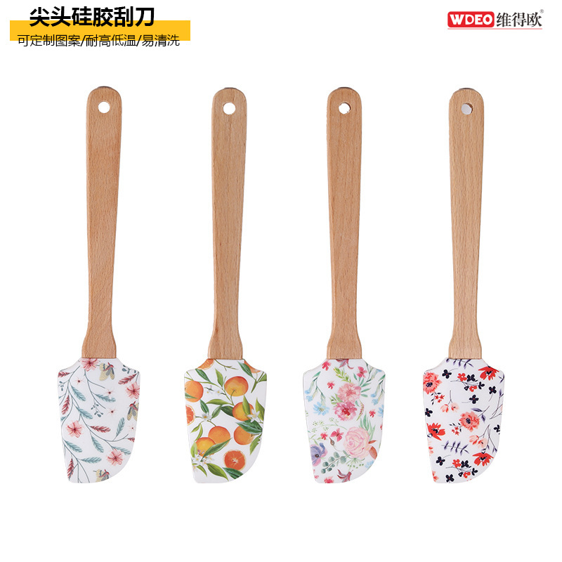 Pointed silicone spatula wooden handle butter spatula beech handle cake cream spatula household kitchen baking tools