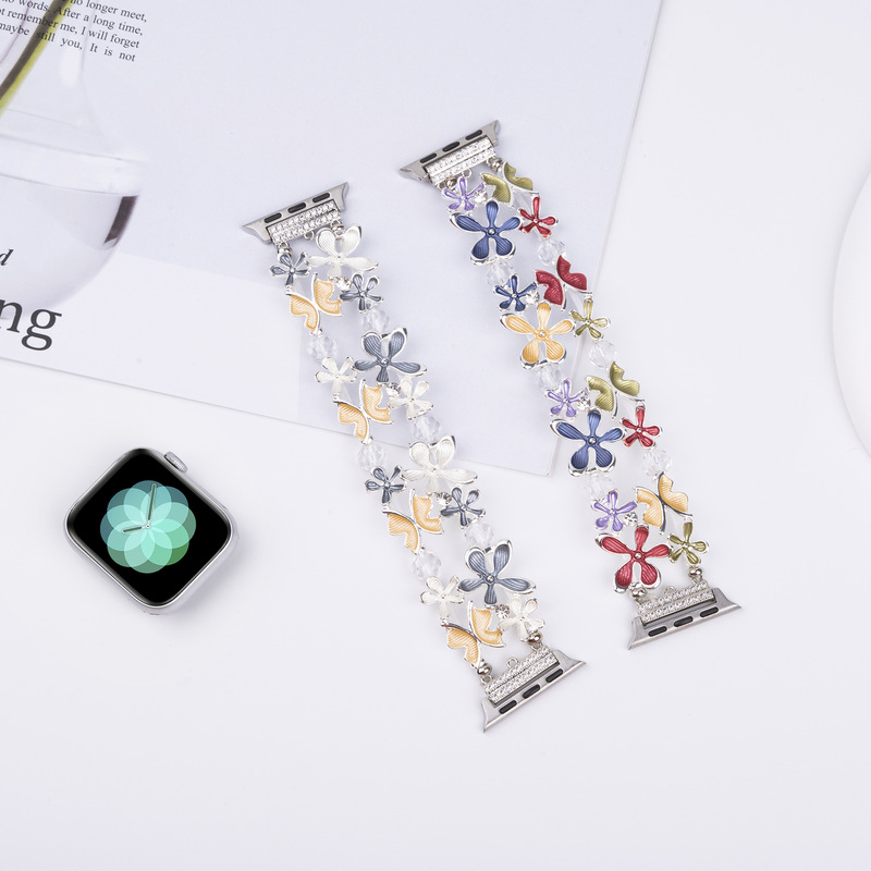 For Apple Applewatch S9 Watch S8 Color Oil Painting Flower Butterfly Bracelet iwatch se Strap For Apple Applewatch S9 Watch S8 Color Oil Painting Flower Butterfly Bracelet iwatch se Strap