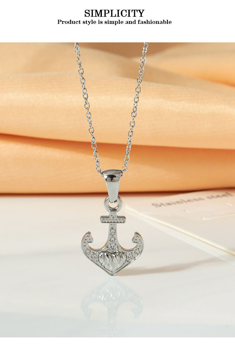 Collana semplice in acciaio al titanio con nave pirata vintage, stile hip hop, ancora, punk, non sbiadisce, con zircone femminile, catena per clavicola con senso avanzato_voghion.com