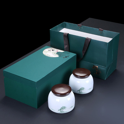 厂家批发陶瓷茶叶罐山水春茶礼盒礼品定制LOGO