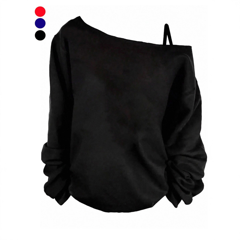 Cross-Border Women's Clothing Amazon Hot-Selling Sexy One-Shoulder Strap Solid Color Printed Street Long-Sleeve T-Shirt Off-Shoulder Top Cross-Border Women's Clothing Amazon Hot-Selling Sexy One-Shoulder Strap Solid Color Printed Street Long-Sleeve T-Shirt Off-Shoulder Top