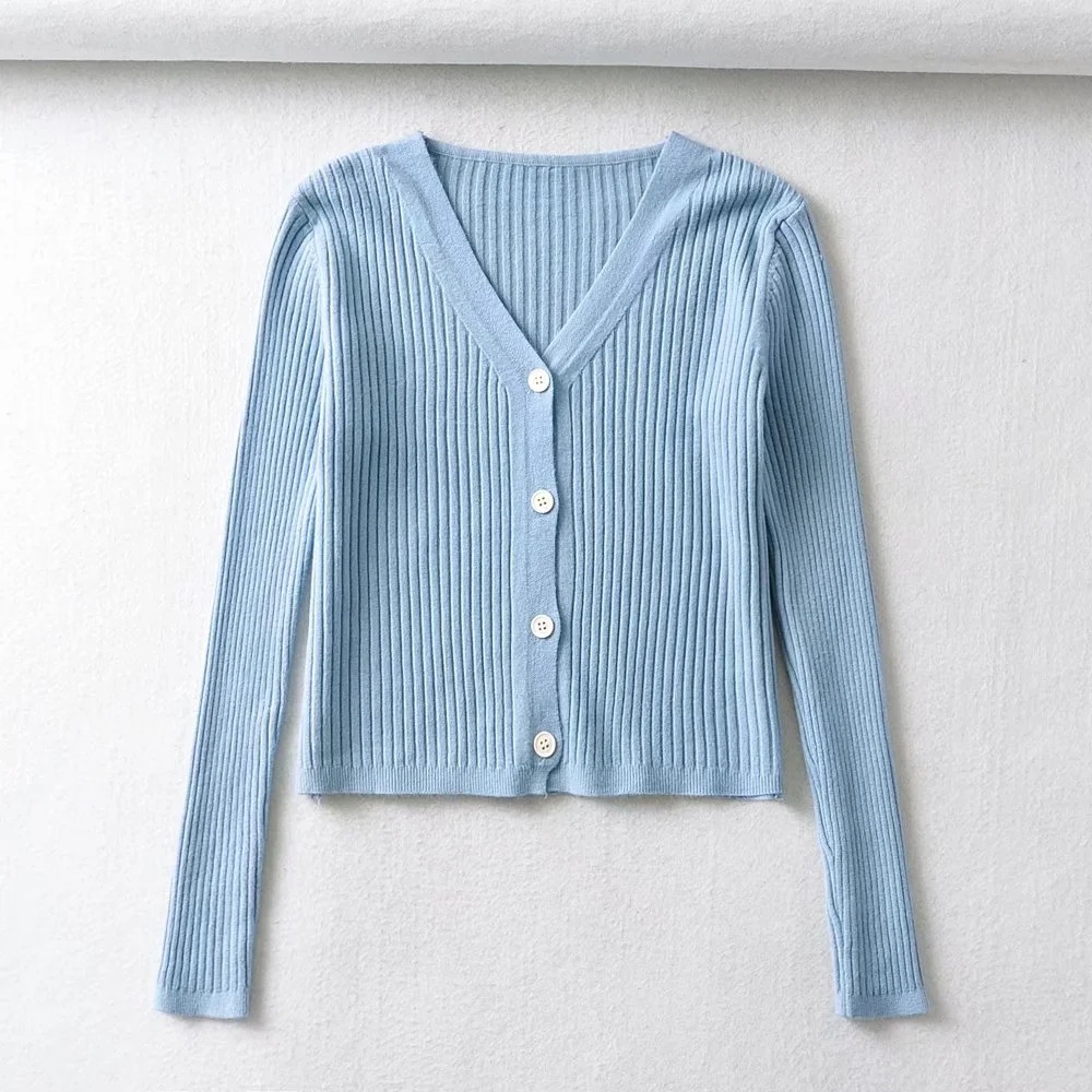 fashion solid color single-breasted slim V-neck cardigan jacket NSHS23455