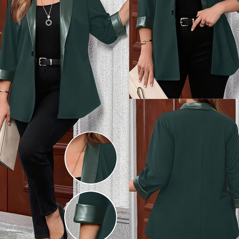 Plus-size women's suit for foreign trade, 2025 autumn new style, mid-length coat with a lapel collar, elegant and versatile for commuting