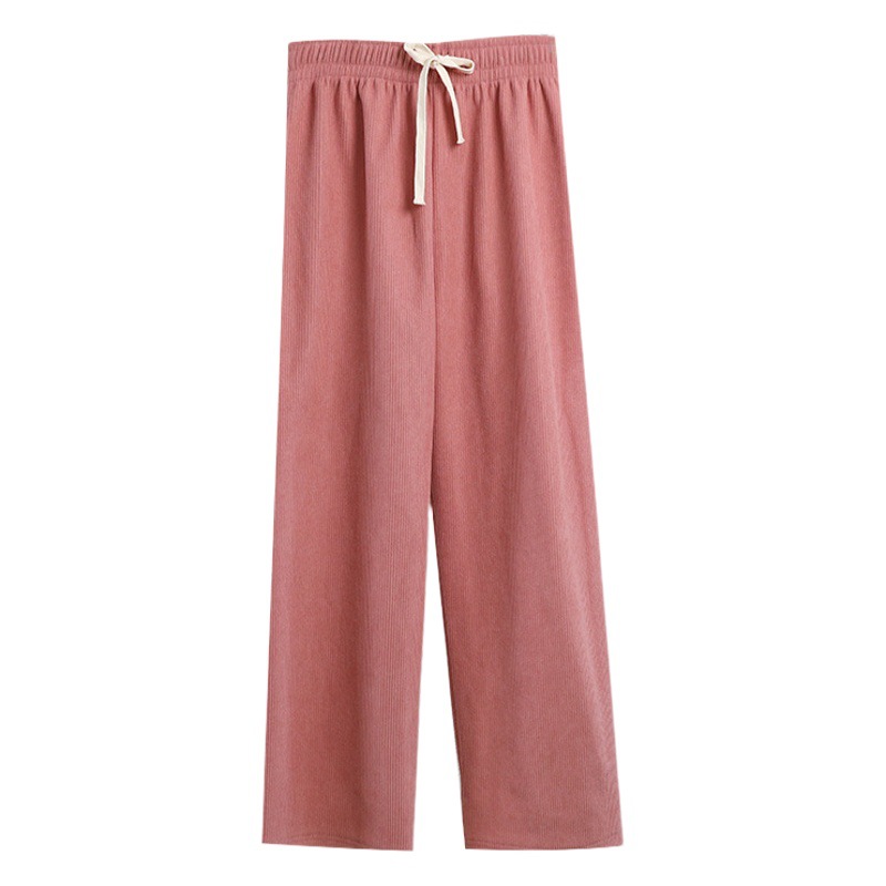 Fleece-lined casual wide-leg pants women's autumn and winter solid color versatile high waist slimming loose straight pants drawstring corduroy mop pants