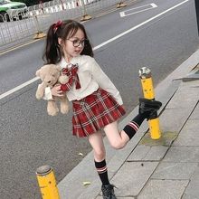 儿童学院风格子半身格春秋款高腰短裙百褶裙女童英伦jk裙子洋气