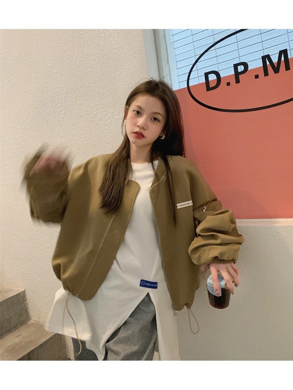 美式复古立领棒球服短款外套女早秋季设计感小个子bf风飞行员夹克|undefined