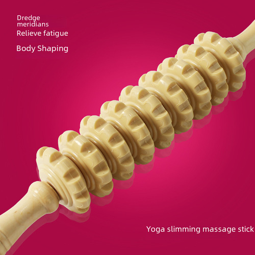 Peach Wood Yoga Roller Acupressure Stick Muscle Relaxation Massager Roller Gear Fascia Roller Leg Slimming Fitness Roller