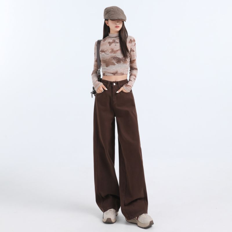 Wide-Leg Jeans for Women, Petite Narrow Straight-Leg Jeans, High-Waisted Slimming Jeans for Women, Suitable for Spring and Autumn