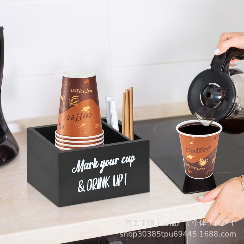 Wholesale Wooden Paper Cup Storage Box Square Coffee Disposable Cup Storage Box Signature Pen Holder Water Cup Holder