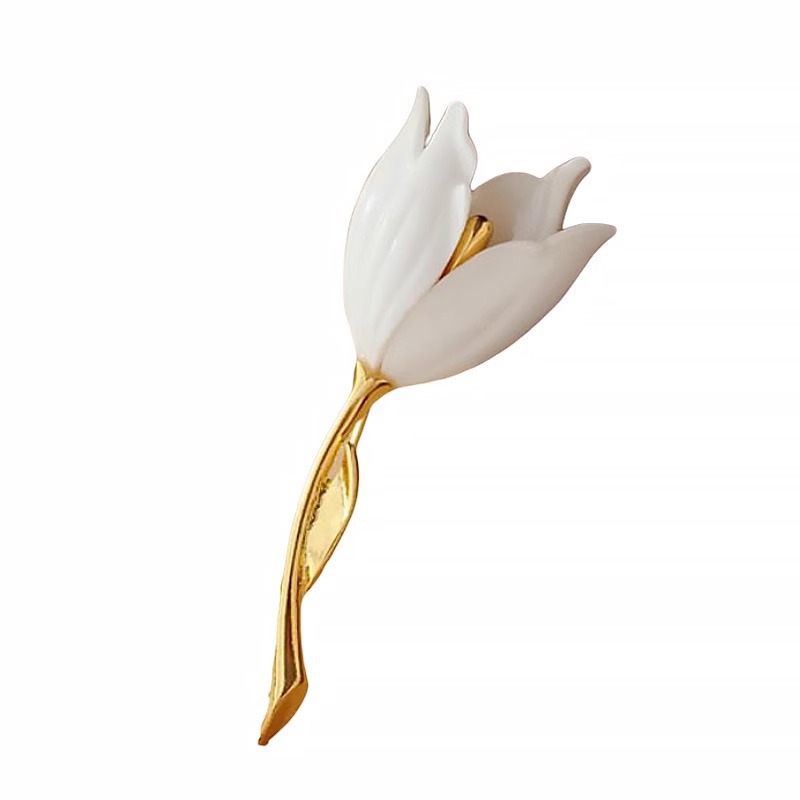 Witte magnolia bloem broche vintage speld voor kleding en jas_voghion.com