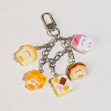 小众ins风卡通食玩吐司鸡蛋牛奶树脂钥匙扣挂件包包挂饰手机链
