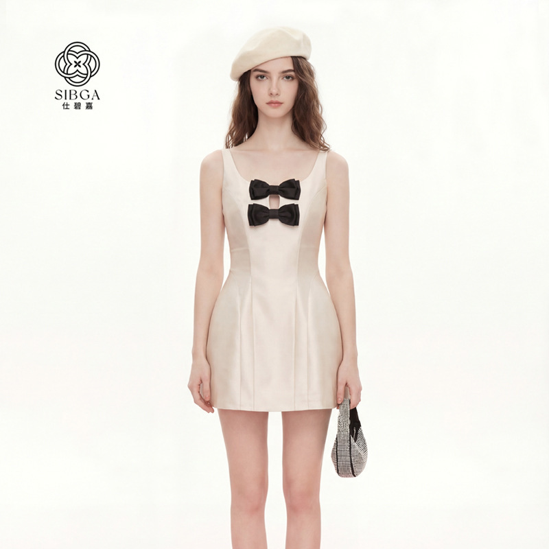 2026 Spring New Fashionable and Elegant Noble Style Three-Dimensional Bow Decoration Puffy Sleeveless Versatile Dress