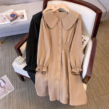 春秋新款法式娃娃领设计感宽松甜美收腰显瘦森系长袖连衣裙子